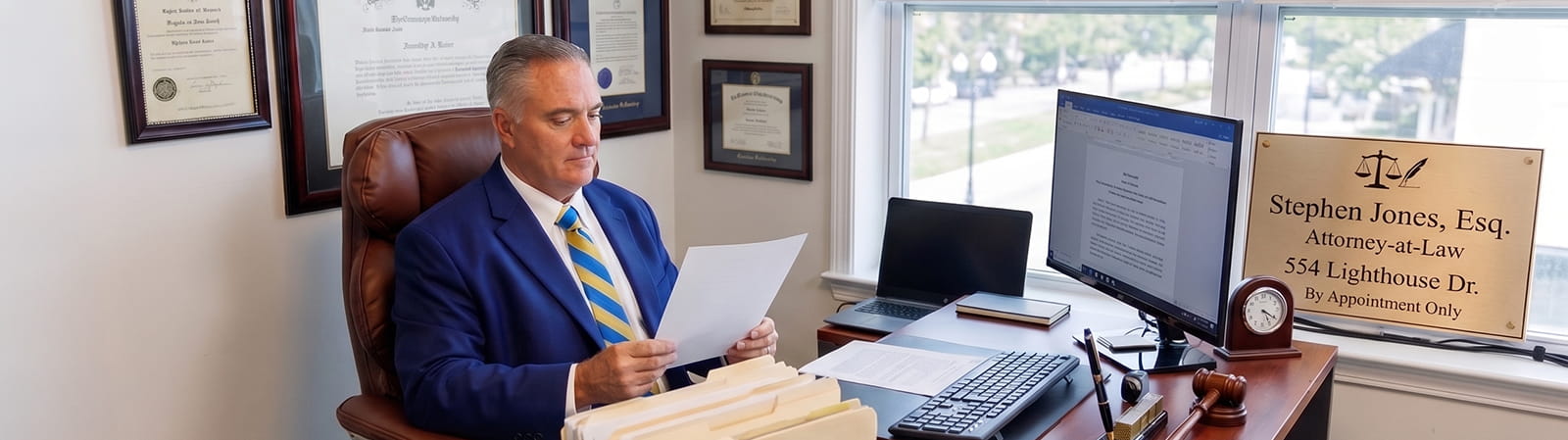 Criminal defense attorney Stephen Jones preparing a defense strategy for a New Jersey criminal case