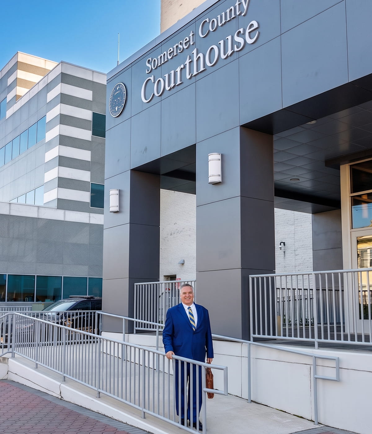 Criminal defense attorney Stephen Jones outside Somerset County Courthouse in New Jersey