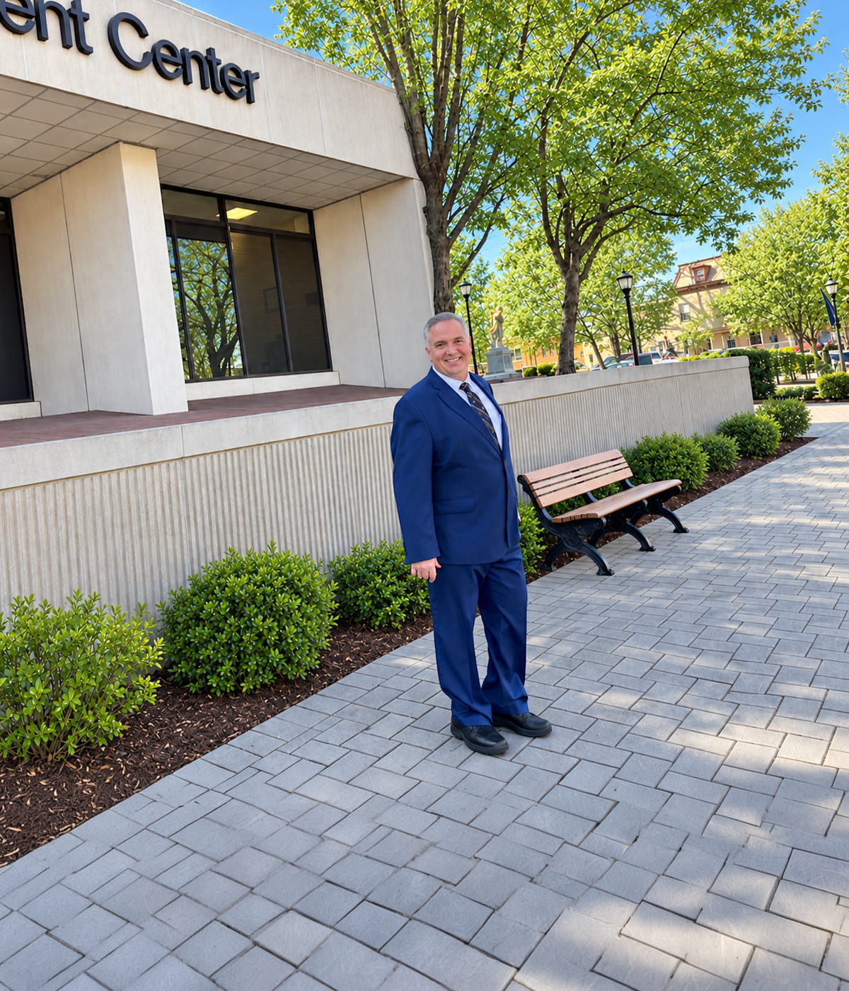 South Brunswick NJ criminal defense lawyer Stephen Jones outside a New Jersey courthouse